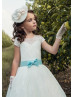 Cap Sleeves Ivory Lace Floor Length Flower Girl Dress Baptism Dress